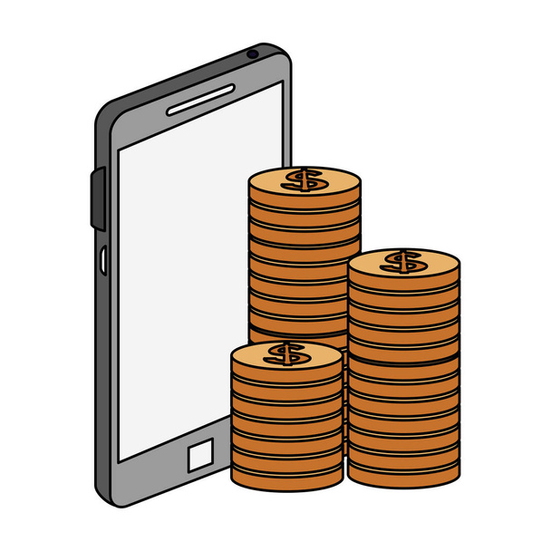 Smartphone and coins - Vector, Image