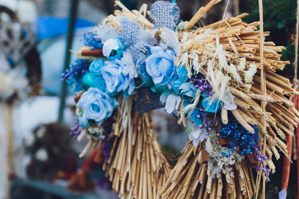 decorative beautiful gentle wreath with multicolored flowers. - Fotografie, Obrázek