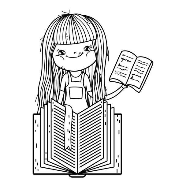 Feliz menina leitura livro
 - Vetor, Imagem