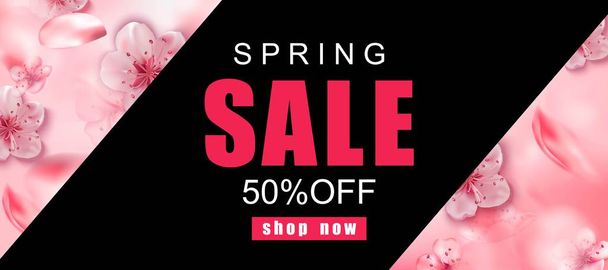 Spring sale background with pink cherry blossoms flowers. - Vektor, kép