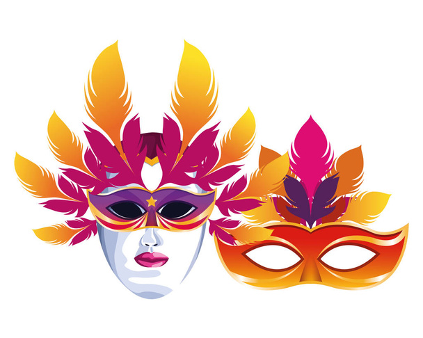 mask with feathers - Vector, Image