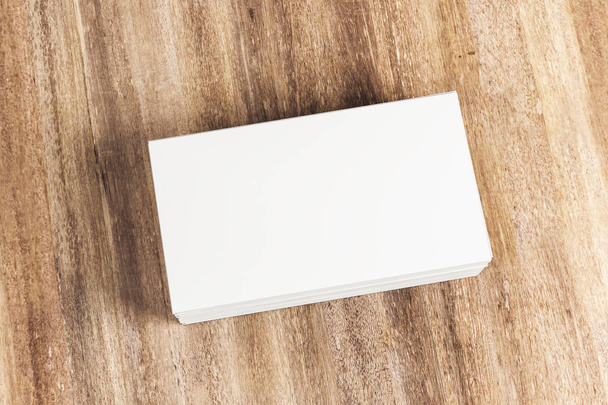 Blank white business cards on table - 写真・画像