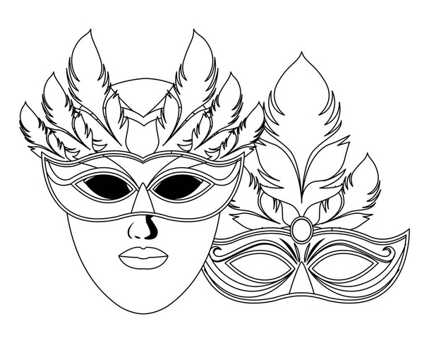 máscaras e penas preto e branco
 - Vetor, Imagem