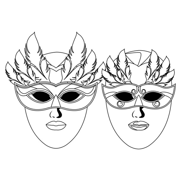 маски и перья черно-белые
 - Вектор,изображение