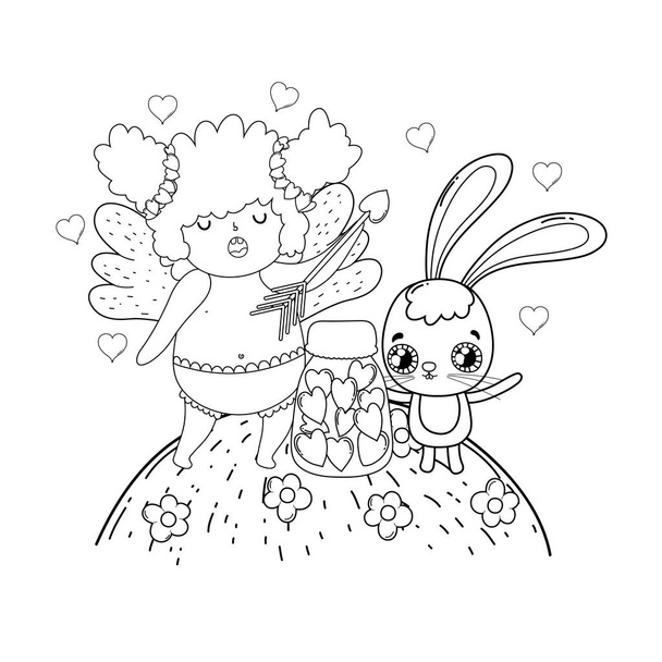 tavşan ile sevimli Cupid tombul kız - Vektör, Görsel
