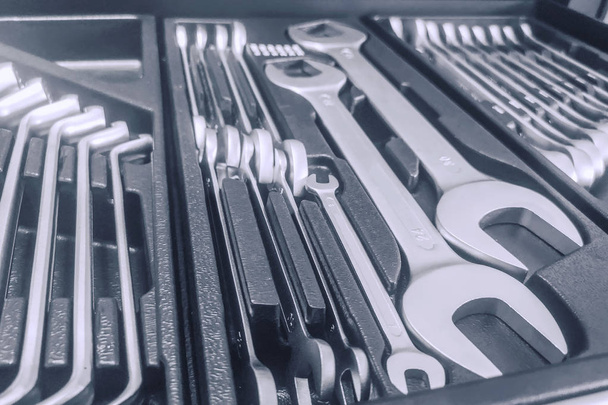 Set of Wrenches inside Toolbox, Keys and Spanners, Box with Set  - 写真・画像