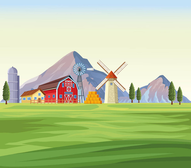 farm in mountain landscape - Vector, Image