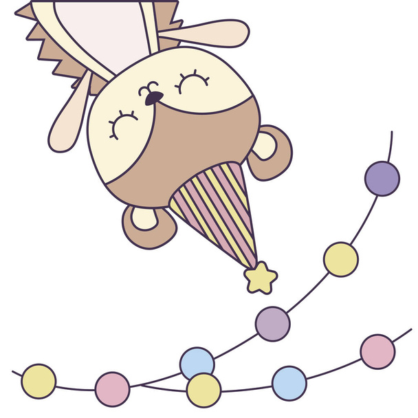 cute porcupine with hat party and garlands - Vector, Image