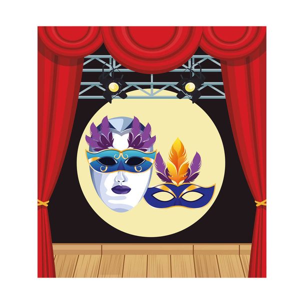 masks with feathers round icon - Vector, Image