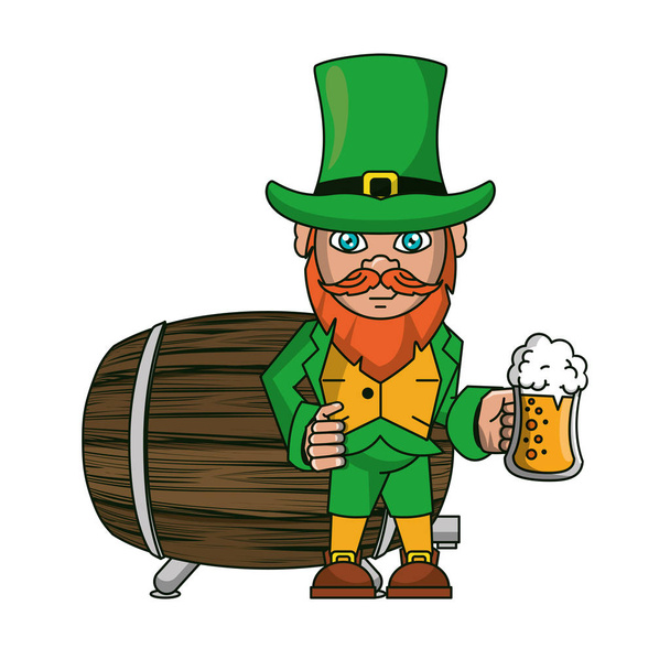 Bira fincan ve varil ile İrlandalı elf - Vektör, Görsel