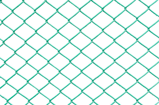 zielony Łańcuch ogrodzenia link z białym tłem - Zdjęcie, obraz