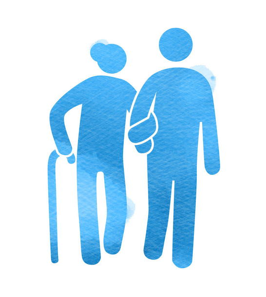 Logotipo de cuidados de saúde para idosos. Sinalização de casa de repouso silhueta em waterco
 - Vetor, Imagem