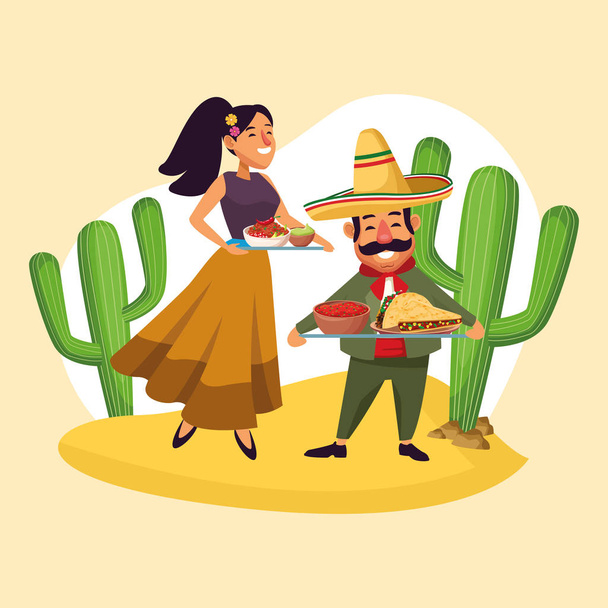 Mexicanos celebrando en el desierto
 - Vector, imagen