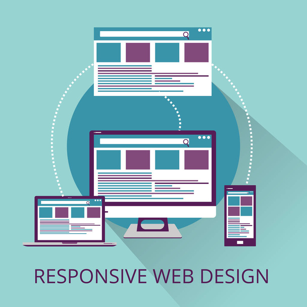 Dispositivos de desarrollo web de concepto de diseño web de respuesta plana
 - Vector, imagen