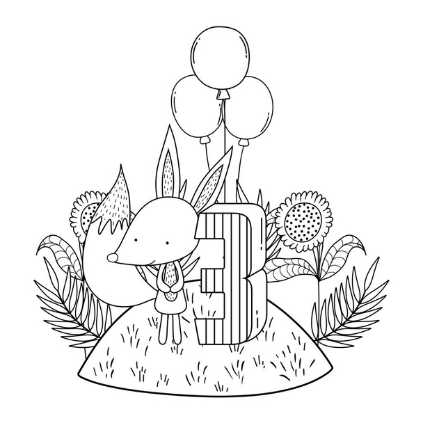мила і маленька лисиця з кульками гелій в ландшафті
 - Вектор, зображення