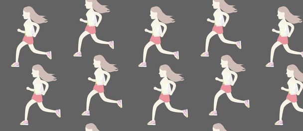 pattern with running girls in flat style - Vector, Image