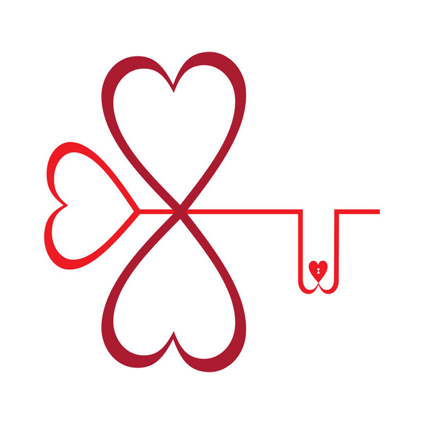 Illustration of a key and two hearts. Symbol of luck leaf clover - Vector, Image