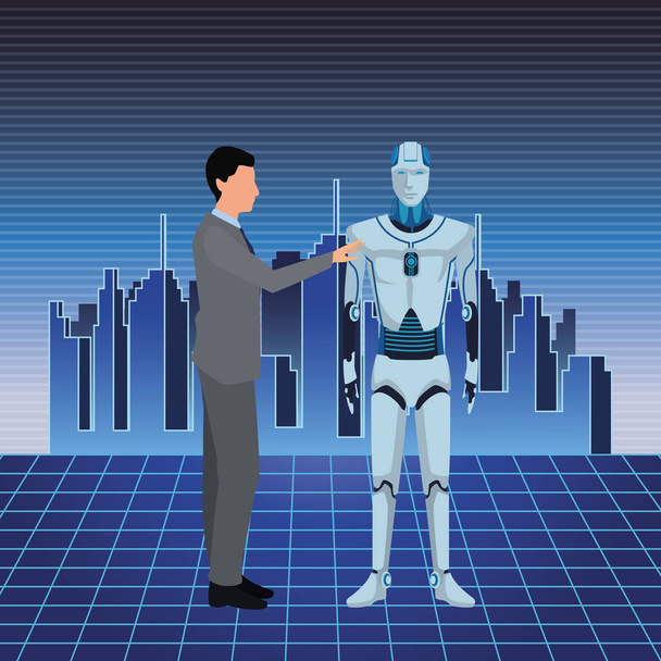robô humanóide e homem de negócios
 - Vetor, Imagem