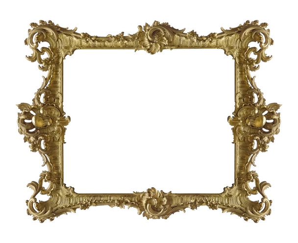 Golden frame for paintings, mirrors or photo isolated on white background. Design element with clipping path - Photo, Image