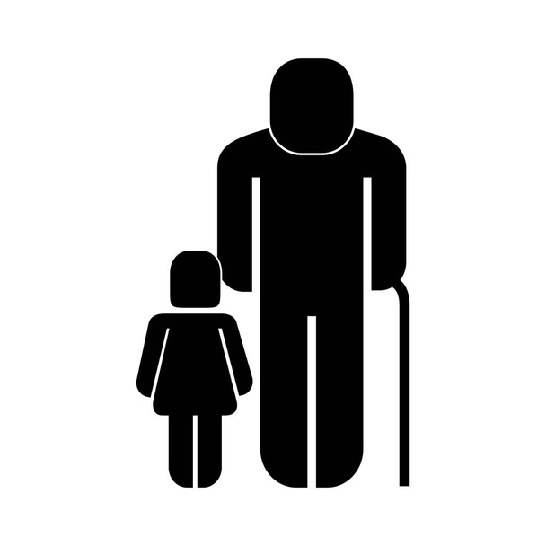 alter Mann mit Mädchenfigur Silhouette - Vektor, Bild