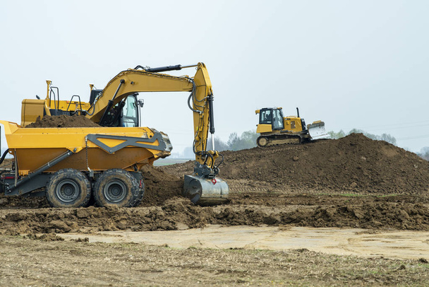 construction site with digger and truck - Photo, Image