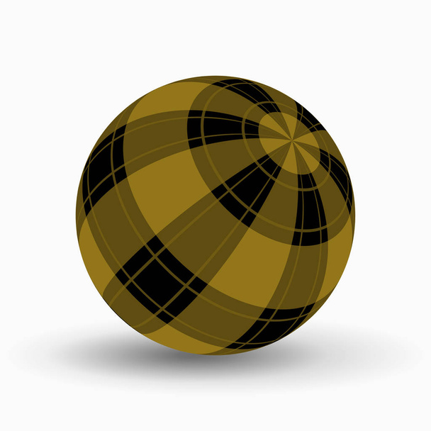 yellow, black tartan ball with stripes and shadow - Vector, Image