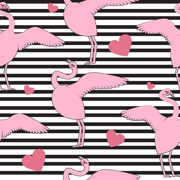 Pink flamingo pattern on black line - Wektor, obraz