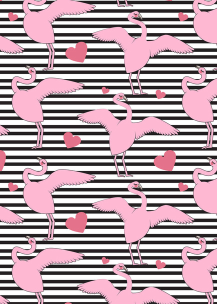 Pink flamingo pattern on black line - Vettoriali, immagini