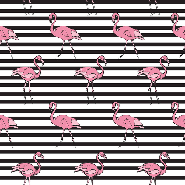 Rosafarbener Flamingo auf schwarzer Linie - Vektor, Bild