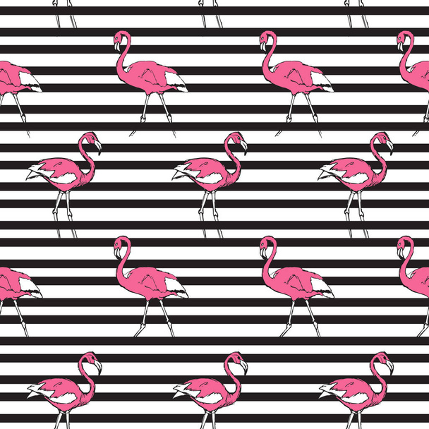 Pink flamingo on black line - Вектор,изображение