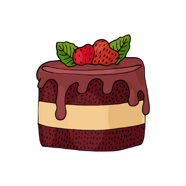 Vektor-Kuchen mit Erdbeere und Minzblatt isoliert auf der weißen - Vektor, Bild