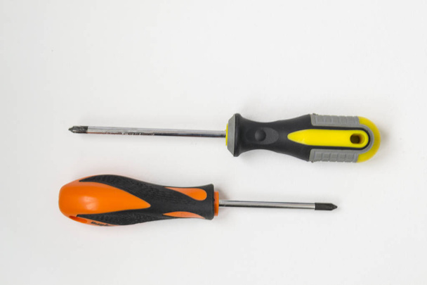 Tools for repairing top view on white background - Foto, imagen