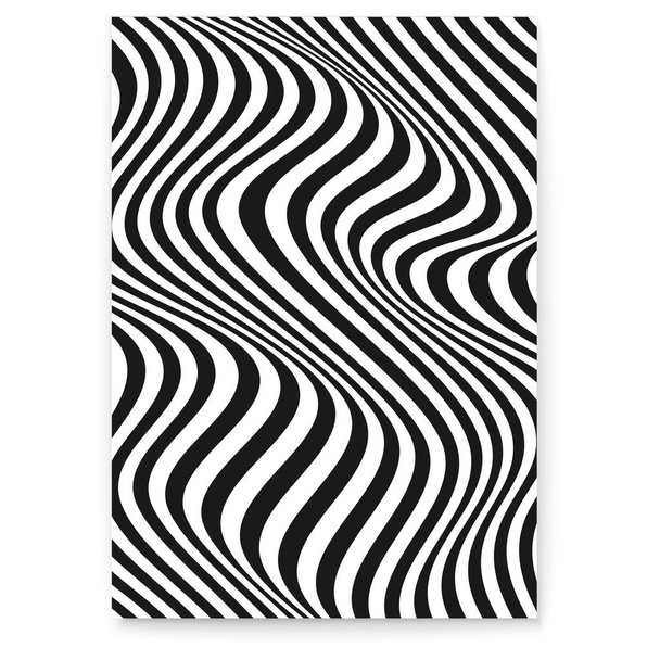 Layout with wavy lines. Abstract twisted duotone background. Pattern from lines, halftone effect. Black and white modern texture. Minimalistic design template for poster, banner, cover, postcard. - ベクター画像