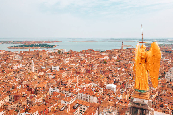 Beautiful Venice view from the top of the San Marco tower. Golden angel over Venice. - Foto, Imagen