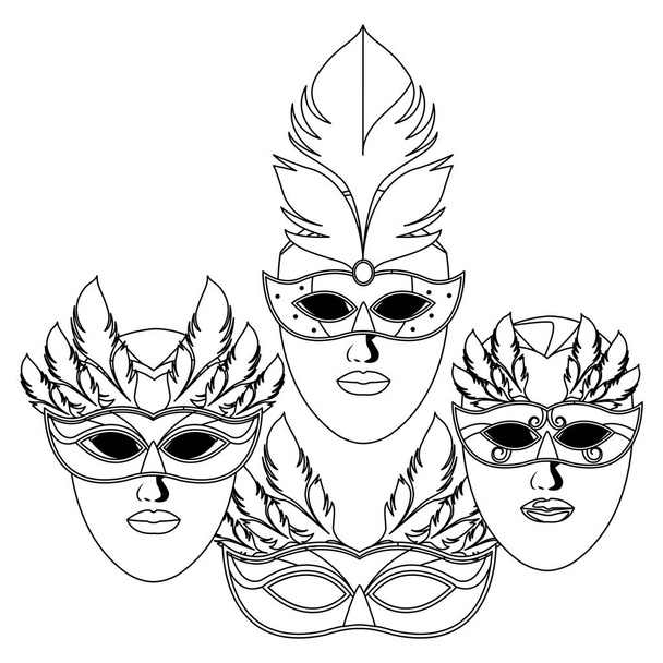 ensemble de masques et plumes noir et blanc
 - Vecteur, image