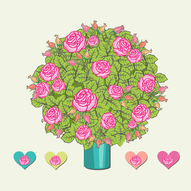 rozenstruik kaart met hart - Vector, afbeelding