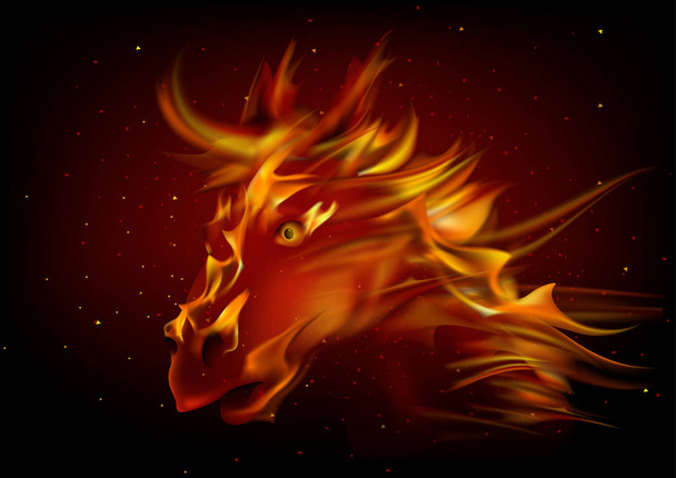 Επικεφαλής του αλόγου στη φωτιά σε σκοτεινό φόντο-εικόνα αφηρημένης φαντασίας, διανυσματικό γραφικό - Διάνυσμα, εικόνα