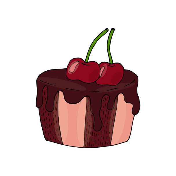 Vector cake with strawberry and mint leaf isolated on the white - Vektör, Görsel