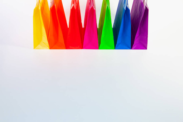 Set of colorful empty shopping bags isolated on the white backgr - Photo, image