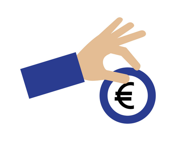 рука тримає монету євро гроші валюти
 - Вектор, зображення