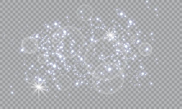 Polvo blanco. Las chispas blancas y las estrellas doradas brillan con una luz especial. El vector brilla sobre un fondo transparente. Patrón abstracto de Navidad. Partículas de polvo mágico chispeantes
. - Vector, imagen