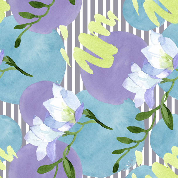 White freesia floral botanical flowers. Watercolor background illustration set. Seamless background pattern. - 写真・画像