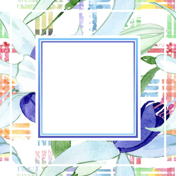 Blue fuchsia floral botanical flowers. Watercolor background illustration set. Frame border ornament square. - Foto, afbeelding