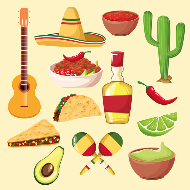 mexikói ételek és elemek - Vektor, kép