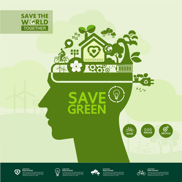 Pelastaa maailman yhdessä vihreä ekologia vektori kuva. - Vektori, kuva