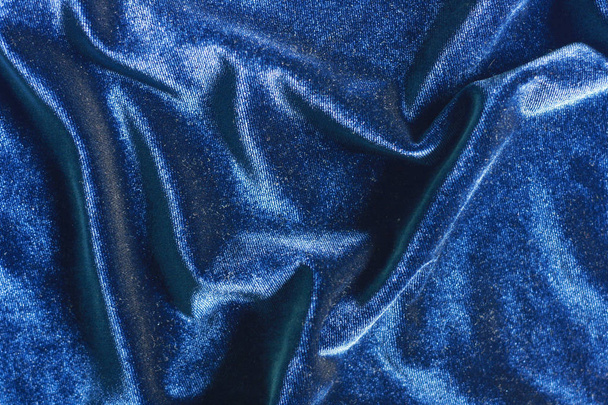Blue velvet folds texture background - Foto, afbeelding