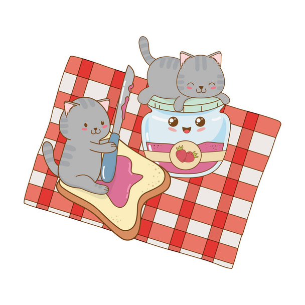 çilek reçeli kawaii karakterlerle sevimli küçük kediler - Vektör, Görsel