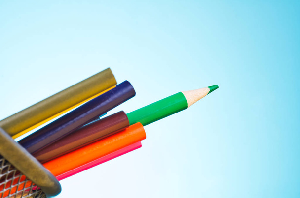 colourful pencils over beautiful reverberation gradient background - Photo, Image