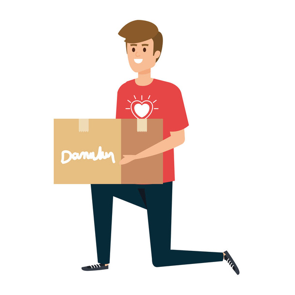 młody człowiek wolontariusz podnoszenie darowizn box - Wektor, obraz