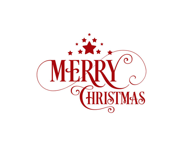 Merry Christmas Unique Hand-drawn Typography Red Color with Stars. Design Element Cards - Vector, Image